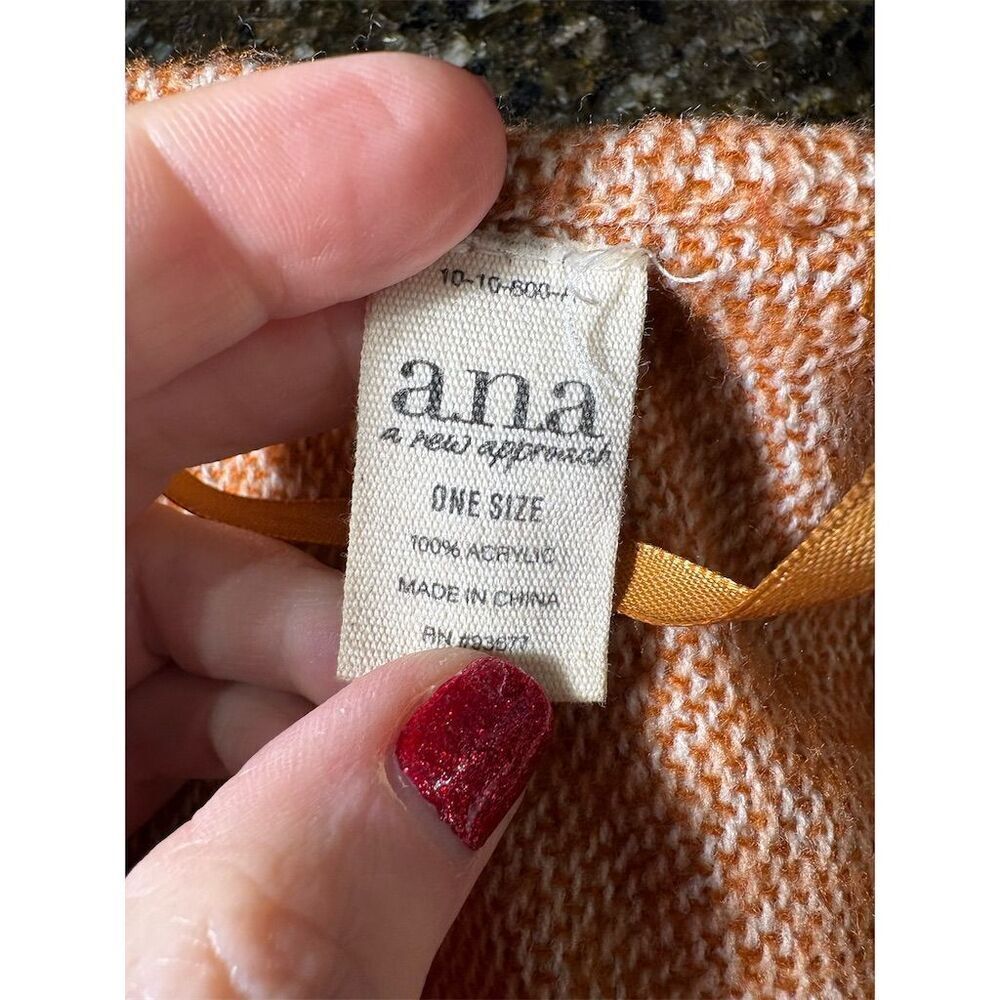 3/$15 Ana Women's Striped Poncho Gray & Orange Fringe One Size - Picture 8 of 8